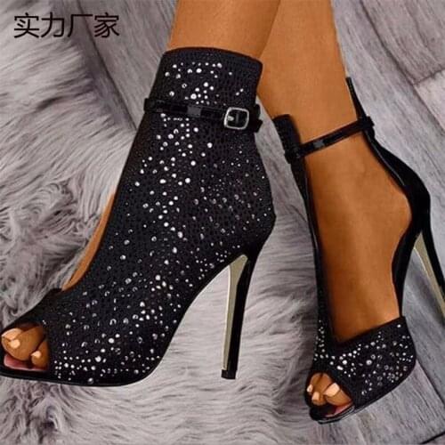 2021 Fashion Ladies Sandals Thin High Heels Open Toe Shoes All Matching Black Ladies Shoes Buckles Pu Leather Ladies Sandals