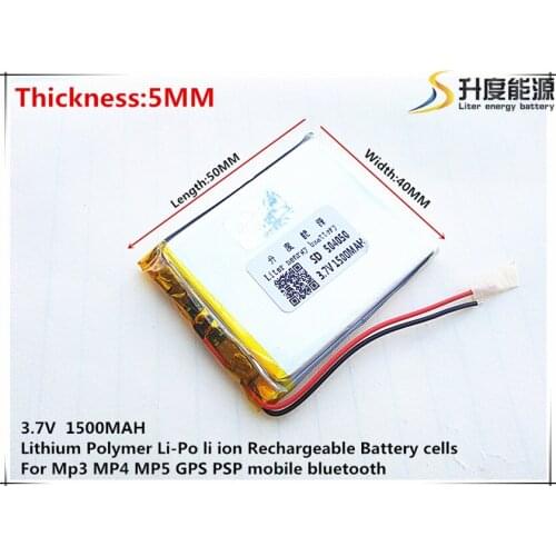 3.7V,1500mAH 504050 PLIB (polymer lithium ion / Li-ion battery ) for Smart watch,GPS,mp3,mp4,cell phone,speaker