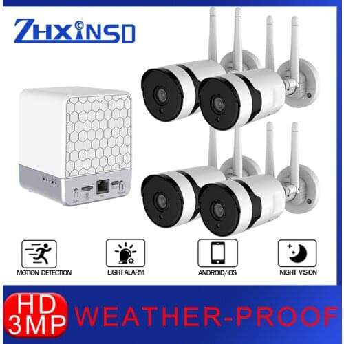 ZHXINSD 3MP Wifi surveillance 4 camera set 1296P CCTV motion detection camera supports night vision full color security camera