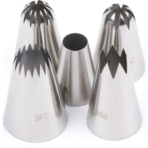 5pcs Large Metal Cake Cream Decoration Tips Stainless Steel Piping Icing Nozzles Cake Fondant Decor Tip Nozzle Cake Baking Tools