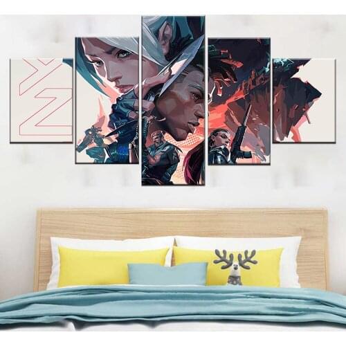 5 PCS Valorant Oil Jett Phoenix Reyna Brimstone Oil Stickers Canvas Art Home Decor Framework Print Poster Modular Framework Artw