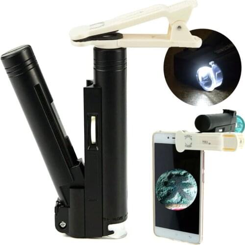 60X 100X Mobile Phone Microscope Magnifier Optical Zoom with Cell Phone Clip Pocket Magnifying Glass LED UV Light Macro Lens