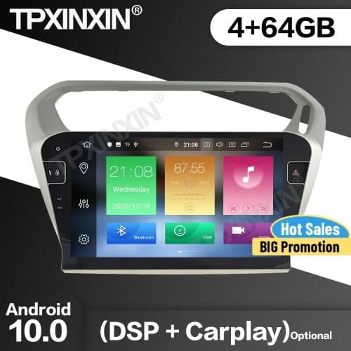 4+64G Car Radio 2 Din Stereo Receiver Android 10.0 For Peugeot 301 2013 2014 2015 2016 GPS Multimedia Player Recorder Head Unit