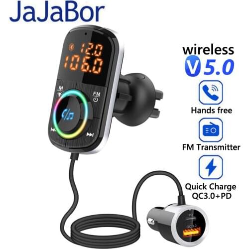 JaJaBor FM Transmitter Modulator Bluetooth 5.0 Car Kit Handsfree Audio Music Receiver Car MP3 Player USB Car Charger for Phone