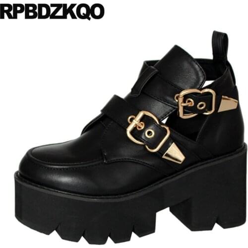 Platform Biker Flatform Gothic Boots Punk Shoes Motorcycle Block Women Round Toe Black High Heel Muffin Harajuku Booties Chunky