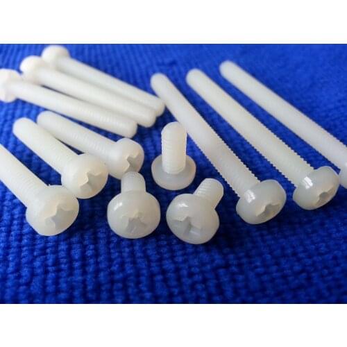 Free Shipping 100pcs M4 Length 5mm 6mm 8mm 10mm 12mm 15mm to 40mm 45mm 50mm Nylon screws round Phillips pan head screws White