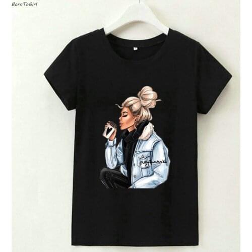 BornToGirl Woman Summer Cotton T Shirts 2021 Womens Fashion O-Neck Black White Gray Yellow Red T Shirts Top Tees