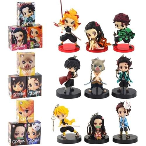 3pcs/set 5.5-8cm Demon Slayer Kimetsu no Yaiba Nezuko Tanjirou Zenitsu Inosuke Keychains Pendant PVC Figure Toys