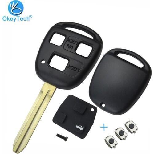 OkeyTech 3 Button Car Key Cover Case Replacement Fob with Rubber Pad & 3 Micro Switch Toy43 Blade for Toyota Corolla Yaris Key