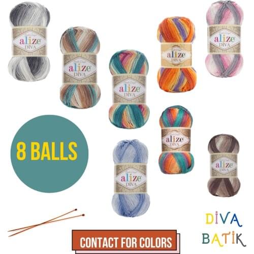 8 Balls Alize Diva Batik, Knitting Yarn, Yarn Crochet,, Yarn for Crochet, Wool, Lace Yarn, Bikini Pattern, Yarn for Crocheting