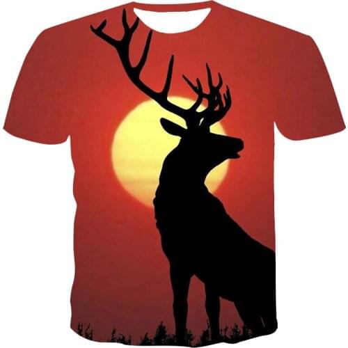 Fashion Trend 3D printing Sika deer Men T-Shirt Casual O-Neck Summer Sleeve Oversized T-Shirt Comfortable StreetTops