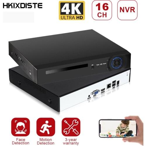 HKIXDIST 4K NVR H.265 HEVC 16CH NVR for 8MP/5MP/4MP/3MP/2MP ONVIF IP Camera Metal Network Video Recorder P2P for CCTV System