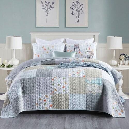 Korea Style Patchwork Quilt Set 3PCS Coverlet Cotton Quilt Bed Cover Bedspreads With 2 Shams King Queen Size Bedding Blanket