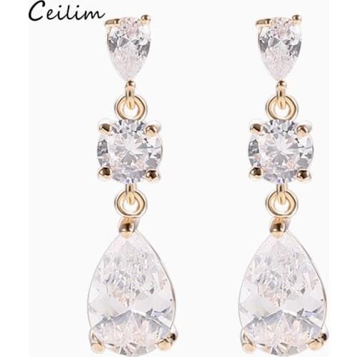 Exquisite Cubic Zircon Dangle Earrings for Women Luxury Shiny Crystal Drop Earring Romantic Bridal Wedding Accessories Jewelry