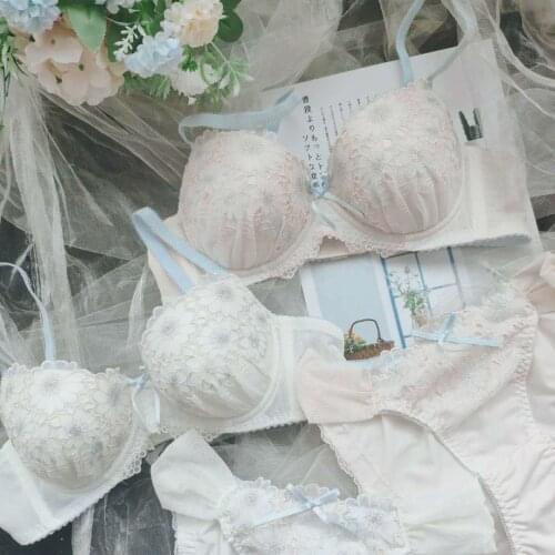 Honviey Girls push up lingerie sets comfortable molded cups lingerie panties suit gathered side up flower lace womens underwear