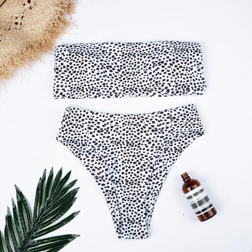 2018 High Waist Swimsuit Sexy Bikini Set Dot Print Bathing Suits Biquini Swimwear off-shoulder Two pieces Push up Swimwear