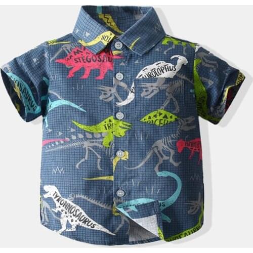 2021 Summer New Childrens Clothing Kids Turn Down Collar Tops Europen Cartoon Full Print Kid Casual Short Sleeve Shirt For Boys