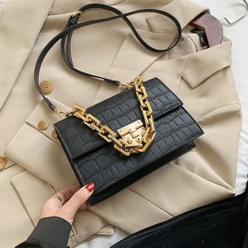 Thick Chain Small PU Leather Flap Bags For Women 2021 Branded Trend Womens Trending Designer Crossbody Shoulder Handbags