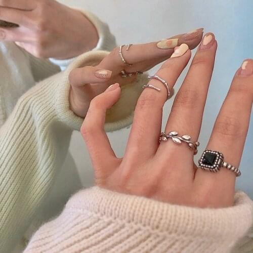 MENGJIQIAO Vintage Punk Metal Heart Square Rings For Women Unisex Silver Color Adjustable Knit Mid Finger Knuckle Rings Jewelry