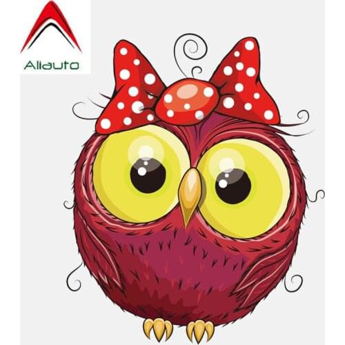 Aliauto Lovely Car Sticker Owl Baby with Red Bow Accessories Cartoon Vinyl Decal for Volkswagen Polo Golf Audi A4,17cm*14cm