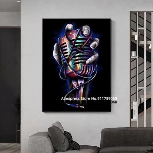 Music Has A Grip On Me，Canvas Painting microphone Kit Painting Musical Instruments Canvas Poster Print for living room Decora