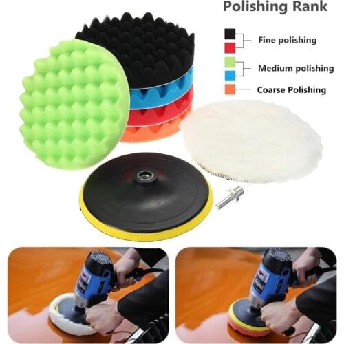 7Pcs 3/5/6/7" High Gross Polishing Waxing Buffing Pad Sponge Kit Set For Auto Car Truck Boat Polisher Adhesive Backer Pad Tools