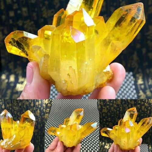 New Rare Beautiful Natural Yellow Flame Aura Quartz Crystal Cluster Specimen Home Decor Office Living Room Crystal Decoration