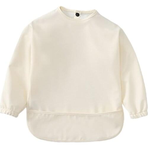 Solid Color Waterproof Bib with Pocket Baby Infants Long Sleeve Feeding Drawing Painting Apron Newborn Smock Burp Cloth