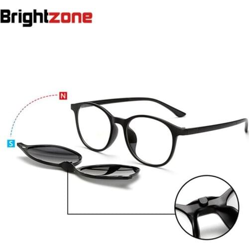 Fashion Spectacle Frame Men Women With 5 Pieces Clip On Sunglasses Polarized Magnetic Glasses Male Driving Myopia Optical Frame