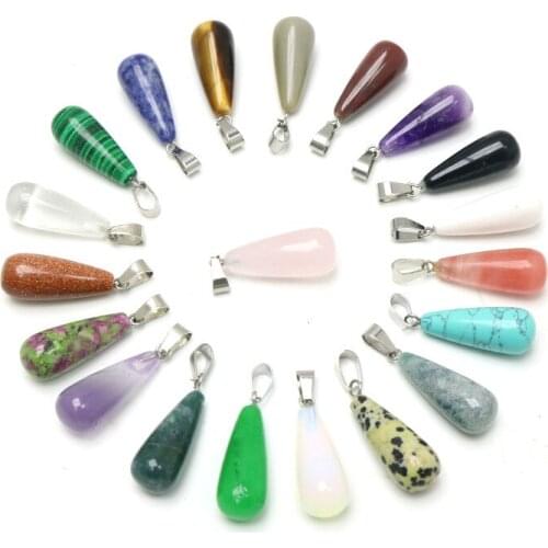 Wholesale 24pcs/lot Assorted Natural Stone Mixed Waterdrop Pillar Charms Chakra Pendants DIY Necklaces for Making