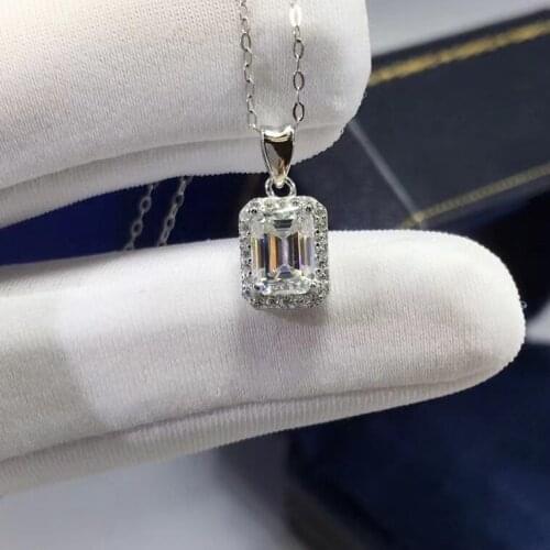 S925 Silver Gold Plated Emerald Moissanite Diamond Necklace Passed Diamond Test Princess Pendant Necklaces Women Fashion Jewelry