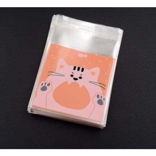100Pcs 7cm Cute Cartoon Gifts Bags Christmas Cookie Packaging Self-adhesive Plastic Bags For Biscuits Candy Food Cake Package