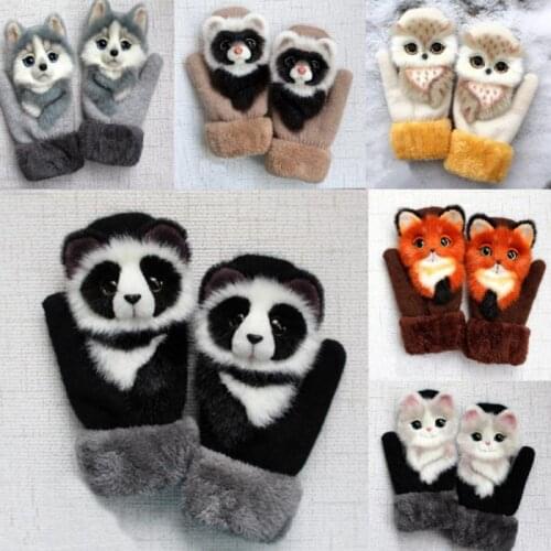 Fashion Winter Knitted Gloves Designed For Men Women 3D Fluffy Cartoon Animals Warm Outdoor Gloves Thick Plush Kawaii Gloves HOT