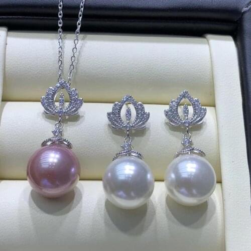 925 Sterling Silver Pendant Earrings Mountings Findings Base Jewelry Set Mounts Settings Parts for Pearls Beads Crystal