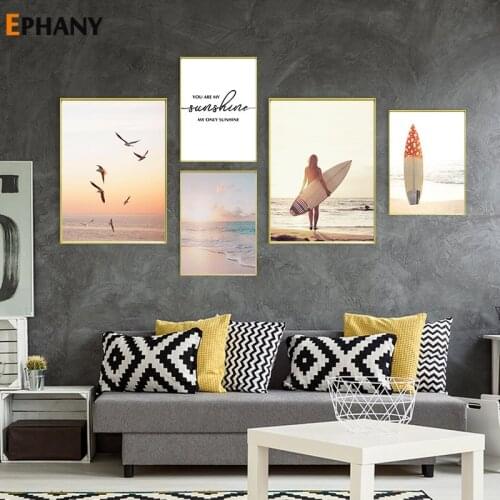 Tropical Sea Beach Travel Poster Nordic Print Sunset Seascape Surfboard Canvas Art Painting Wall Picture Decoration Home Decor