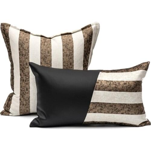 Luxury Black PU stripes cushions car pillow Decorative cushion Simple cushion cover office Nordic