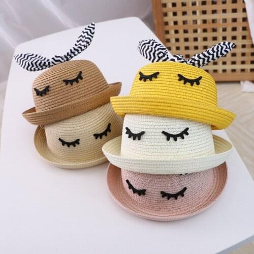 Rabbit Ear Sun Hats Kids Summer Straw Hat Baby Boys Girls Panama Beach Sunscreen Hat Summer New Bunny Brand Straw Hats