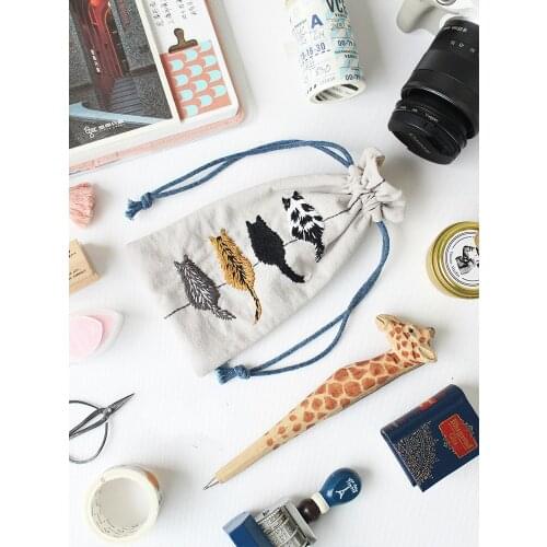 Embroidered DIY Cloth Bag Bag Material Bag Self Embroidered Cat Hand Account Pen Bag Glasses Bag Christmas Hand Made