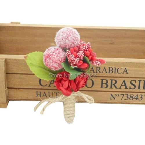 3pcs/lot Vintage Red Flower Brooch Small Women Maid of Honour Men Boutonniere Groomsmen Corsage for Garden Wedding Party Gifts