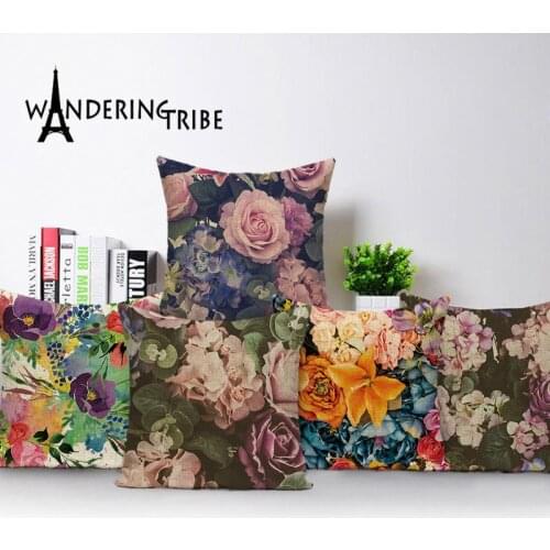 Vintage Flower Floral Cushion Cover Farmhouse Shabby Chic Decorative Pillow Case Home Decor Pillows Bed Car Cushions Cover Cases