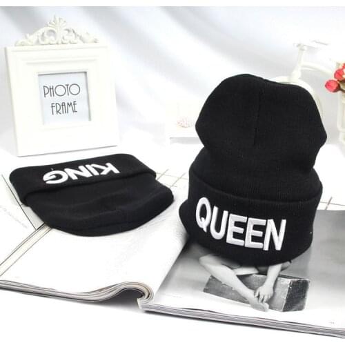 KING QUEEN Winter Warm Skullies Beanies Knit Hat Skullies Bonnet Hip Hop Hats For Men Women Beanie Ski Sports Cap Couple LA Caps