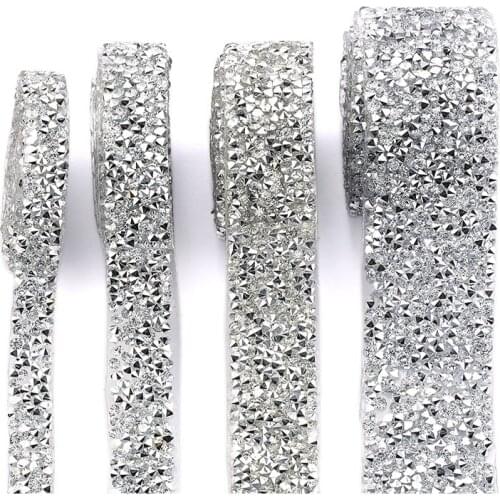 1 Yard 1cm/1.5cm/2cm/3cm Sewing Trim Crystal Motif Strass Hot Fix Rhinestone Tape Applicator Ribbon With Rhinestones For Dresses
