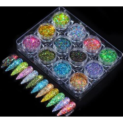 12pcs/set Nail Glitter Rose Gold Colors Sandy Powder Shiny Luxury Sparkles Nail Art Sequins Pigment Flakes Dust 3D Decorations