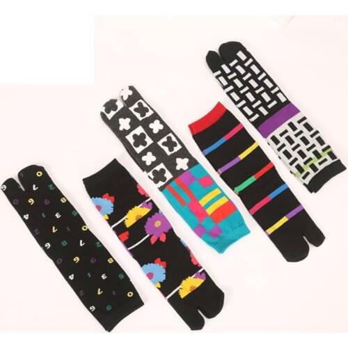 2 Pairs Womens Two Finger Socks Two Toe Japanese Clog Socks Spring And Autumn Medium Tube Cotton Socks