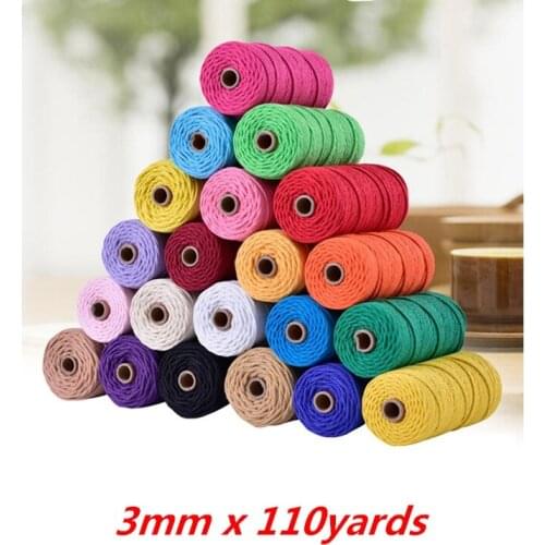 3mm 100% Cotton Cord Colorful Cord Rope Beige Twisted Craft Macrame String Diy Home Textile Wedding Decorative Supply 110yards