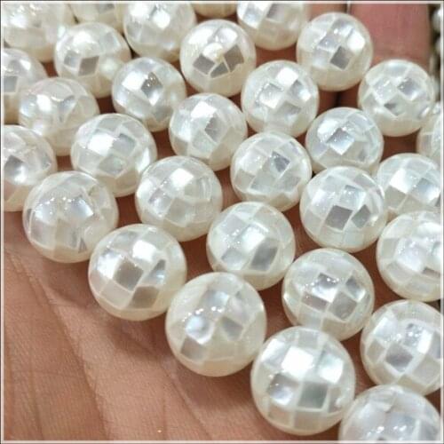 32pcs natural shell beads faceted round ball 12mm for charms womens bracelets making accessories seawater shell ball free shippi