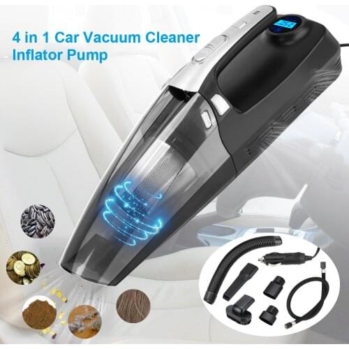 High Suction with Digital Display Inflator Pump 12V 120W Car Vacuum Cleaner with LED Lighting 4 in 1