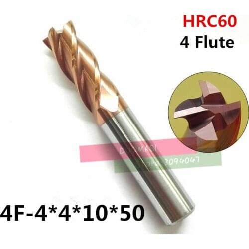 4f-4.0*4*10*50,hrc60,material Carbide Square Flatted End Mill four 4 flute 4mm coating nano use for High-speed milling machine