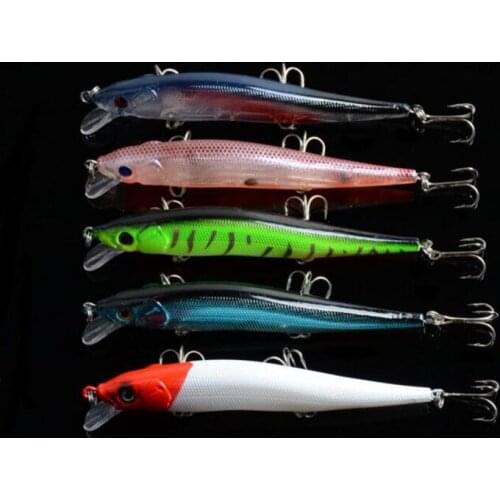 5 Piece New Plastic Minnow Hard Fish Bait 11.5cm 13.1g 3 Treble Fish Hook Fishing Killer Wobbler Swimbait Vibration Lure