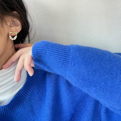 AENSOA 2021 New Fashion Imitation Freshwater Pearl Small Drop Earrings Elegant Small Copper Gold Silver Color Geometric Earring